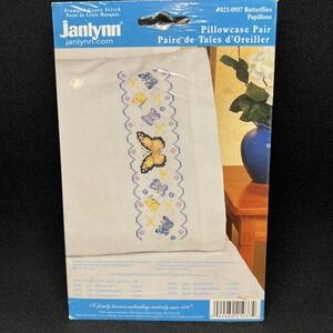 JANLYNN Stamped Cross Stitch Pillowcase Pair #021-0937 Butterflies & Papillons